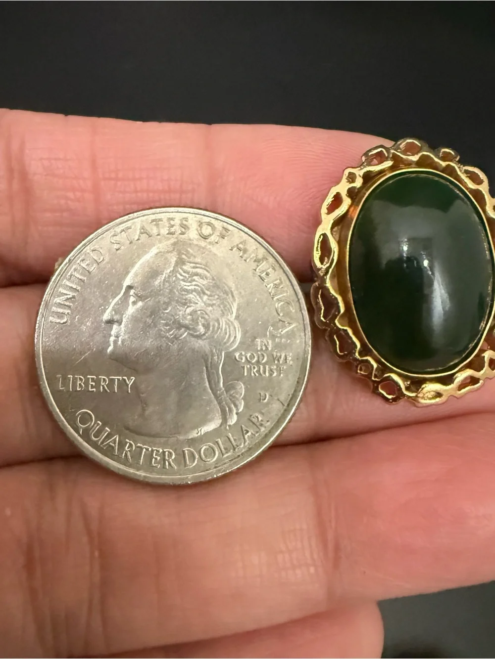 Vintage ANSON Gold-tone Faux Jade Green Stone Cabochon Mesh Cufflinks